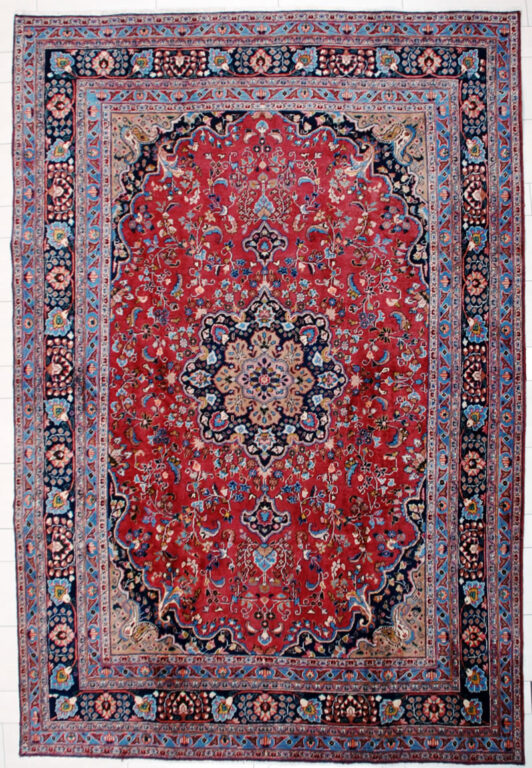 Persisk matta Mashad 245x350 bakthiari röd blå