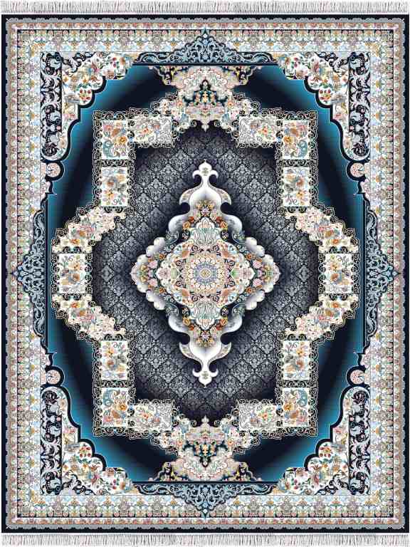 Cheshmeh Mörkblå Persisk Wilton persiskmönstrad matta marinblå medaljong